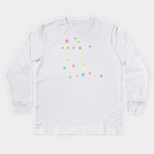 Gemini Zodiac Constellation in Rainbow Pastels Kids Long Sleeve T-Shirt